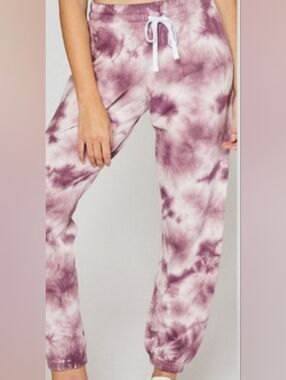 Reflex Tie Dye Print Brushed Fleece Jogger Sweatpants in Purple